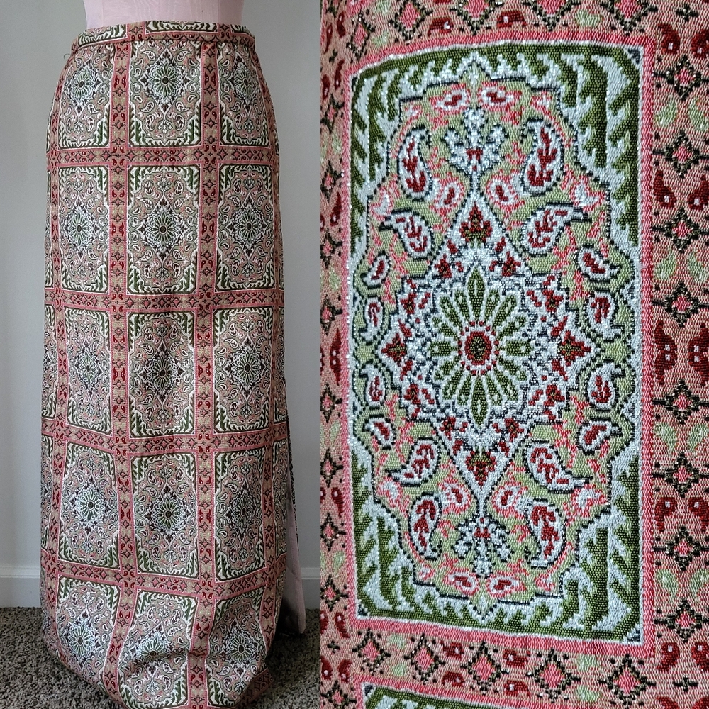 Vintage Nelly de Grab Metallic Brocade Maxi Skirt S/XS